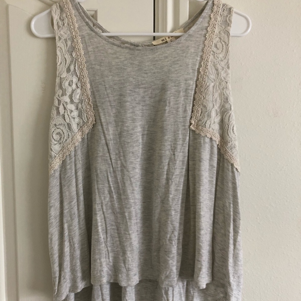 Grey + cream lace tank top.